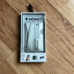 New Monet Genuine Leather Phone Grip Wallet Kickstand Silver